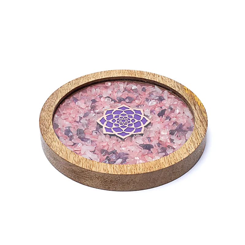 Untersetzer Holz Lotus, Rosenquarz & Amethyst