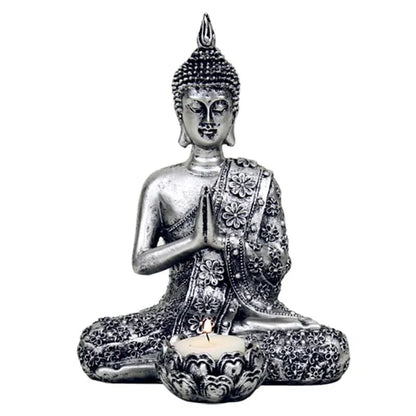 Buddha with candle holder silver