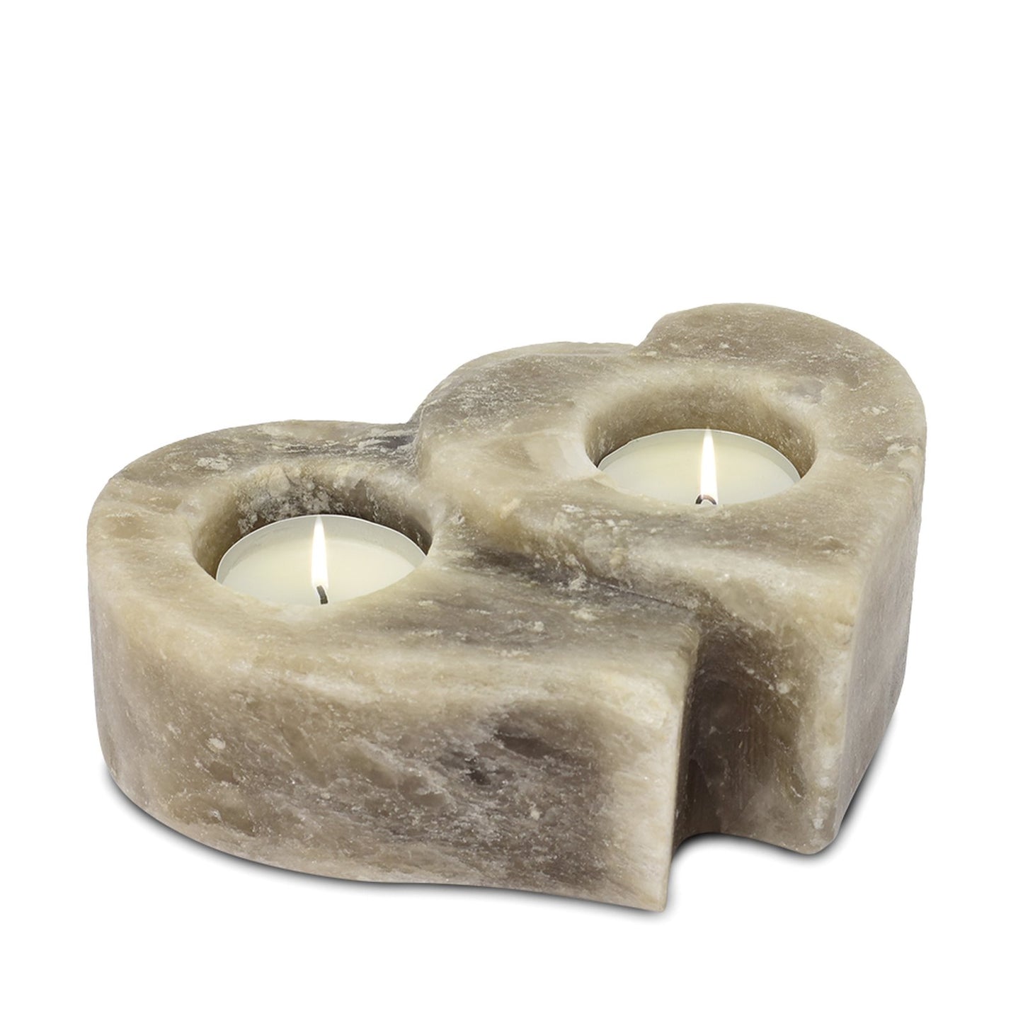 Salt crystal tea light holder TWIN HEART Gray Line