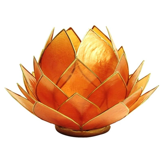 Lotus Teelichthalter - Orange und Goldfarbig - Aus Capiz-Muscheln groß